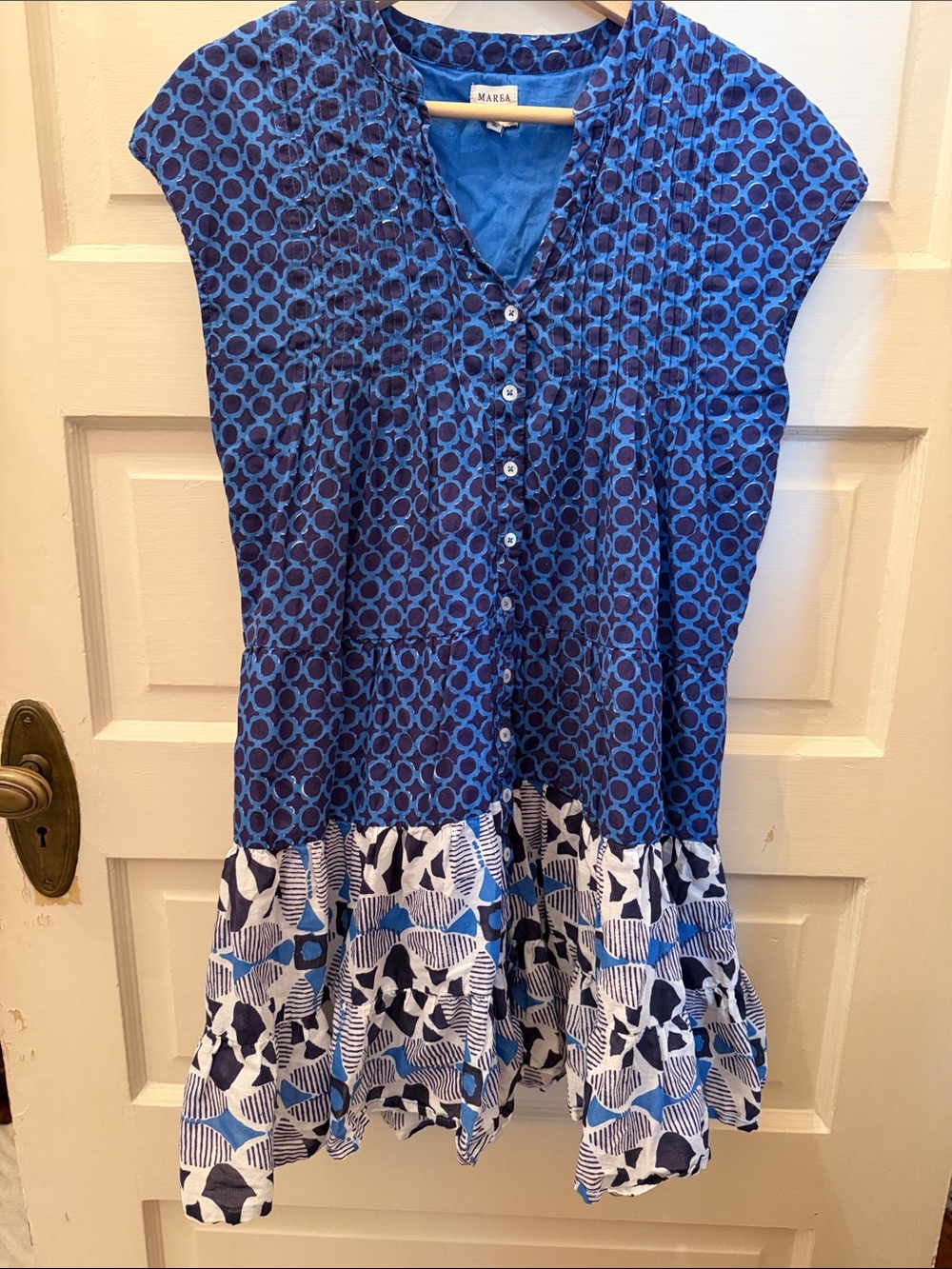 Marela Blue Printed Button-Front Mini Dress